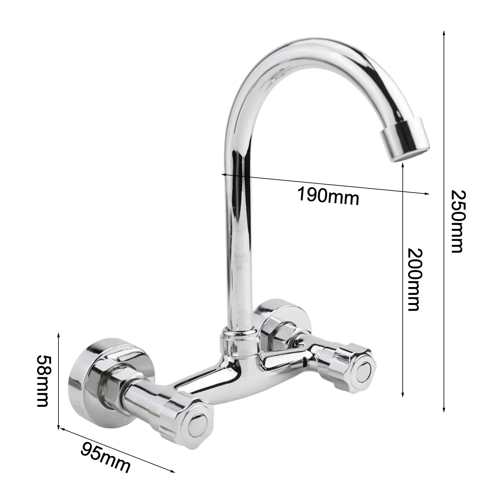 

Brass Kitchen Sink Faucet Mixer Degree Swivel Double Hole High Pressure 250*200*190*95 Mm Rotated° Kitchen Faucets