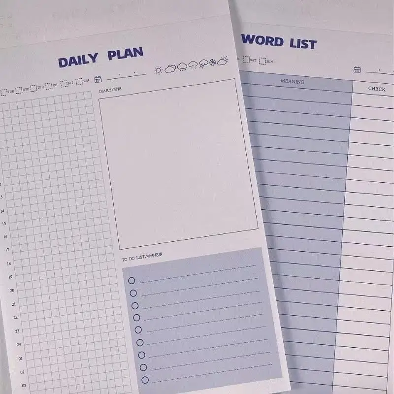 1pcs Simple B5 Word List Notebook Daily Planner/weekly Planning Schedule Classroom Error Record Book Sticky Note Book