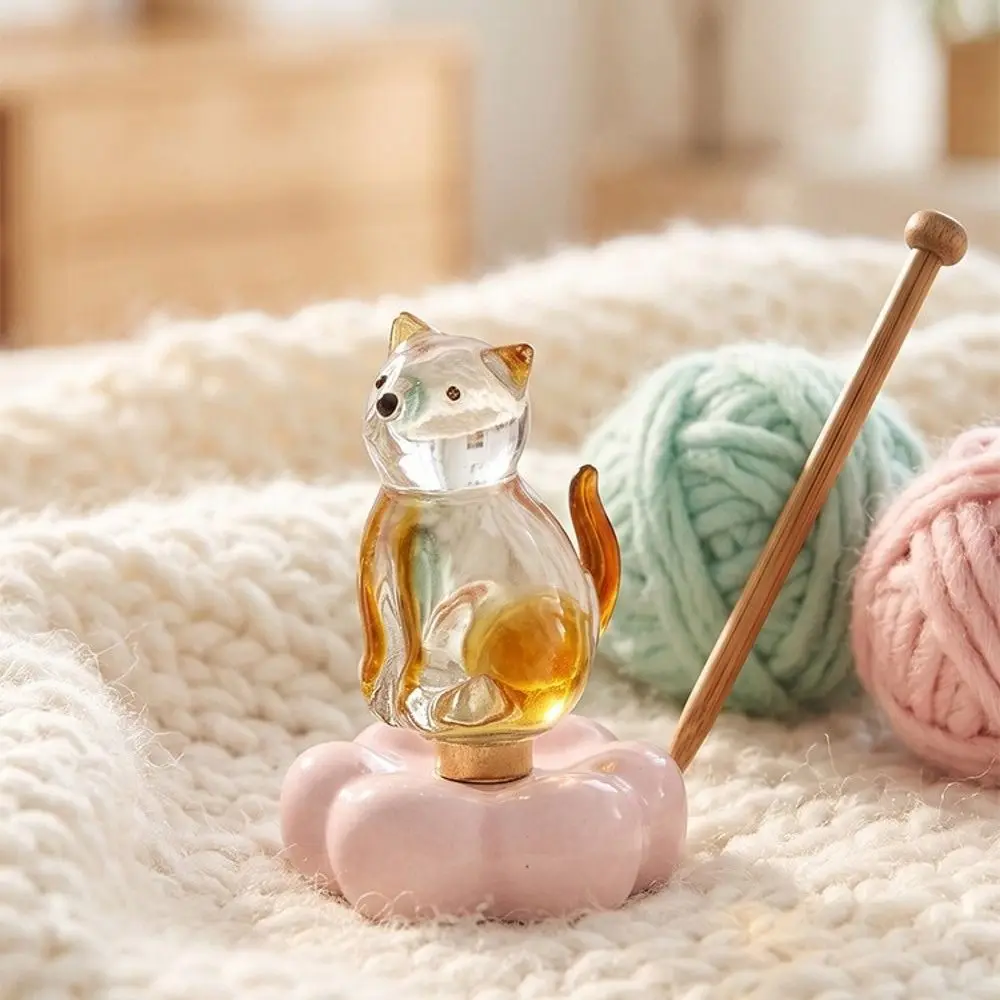 Glass Glass Cat Figurine Rotating Base Ceramic Crystal Cat Ornament DIY Assembly Transparent Finish Glass Animal Ornament