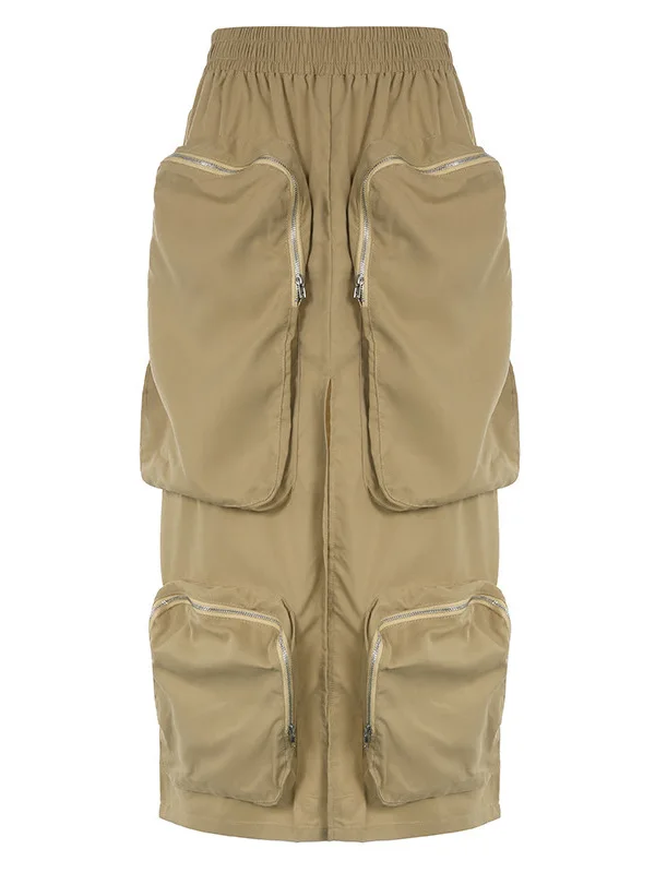 

High Waist Loose Workwear Skirt with Large kets Street Sle Long Skirt for Women 8-24 Years Old Spring Season Pure Color