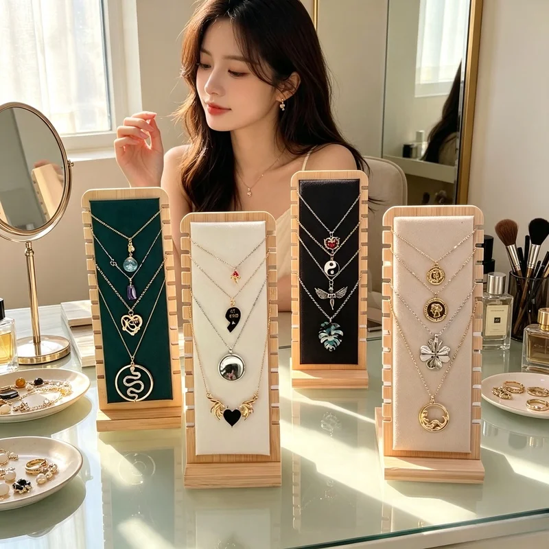 Bamboo Wooden Multiple Necklace Display Stand Jewelry Easel Showcase Holder For Necklaces Storage