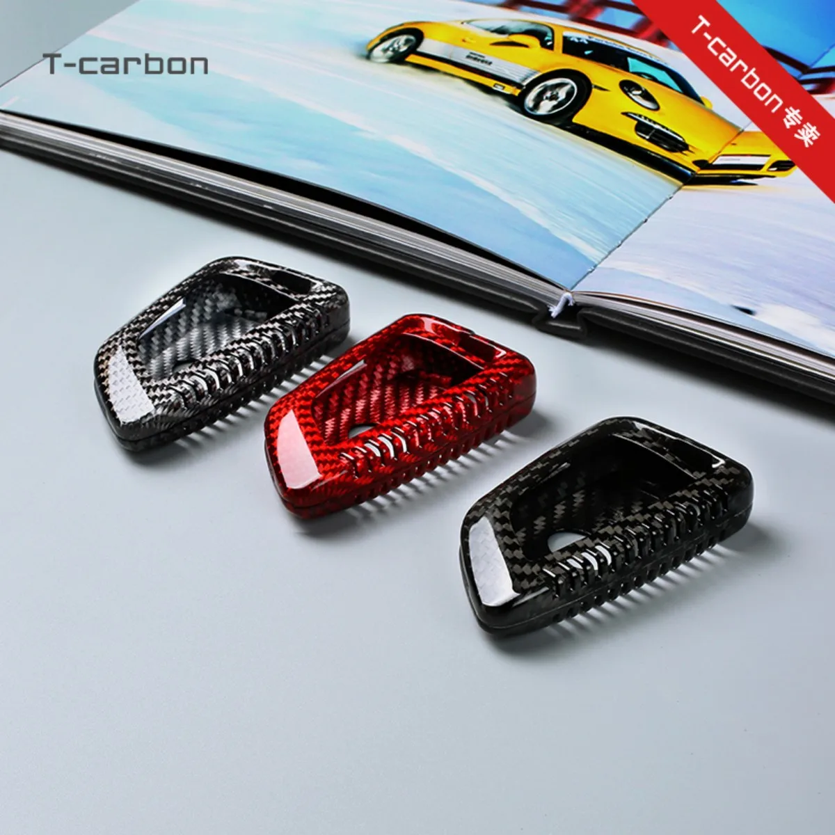 T-carbon Carbon Fiber Car Remote Smart Key Case Key Fob Case Holder Cover Trim For Toyota Supra A90 MK5 2019-2021