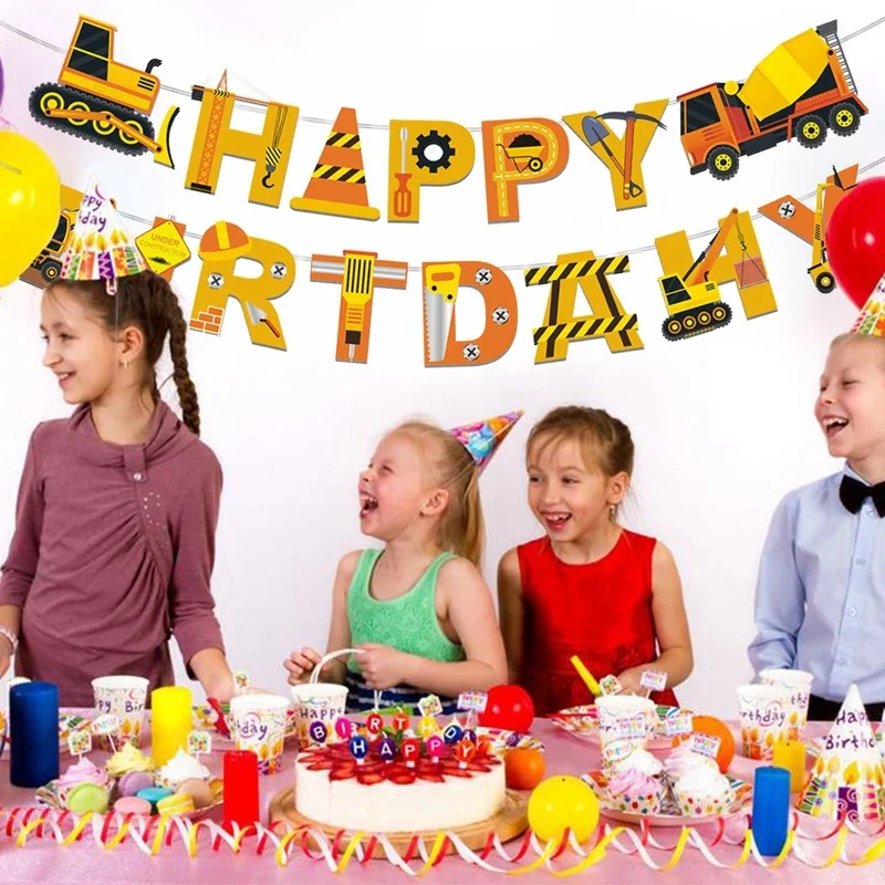 Escavadeira caminhão construção festa placa copo utensílios de mesa feliz aniversário festa decoração crianças favor meninos aniversário chá de bebê suprimentos