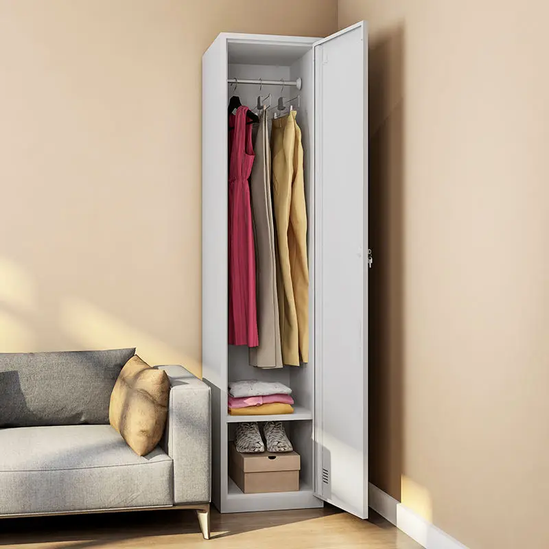 

White Single Door Steel Wardrobe | Modern Lockable Durable Adjustable Storage Cabinet for Bedroompromote sales