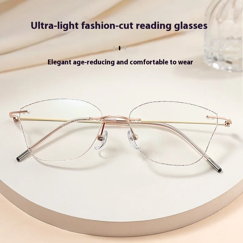 

+1~+4.0 Cat Eye Diamond Trimming Ultra Light Reading Glasses With Anti Blue Light For Women Middle-Aged Elderly Magnifying Lens