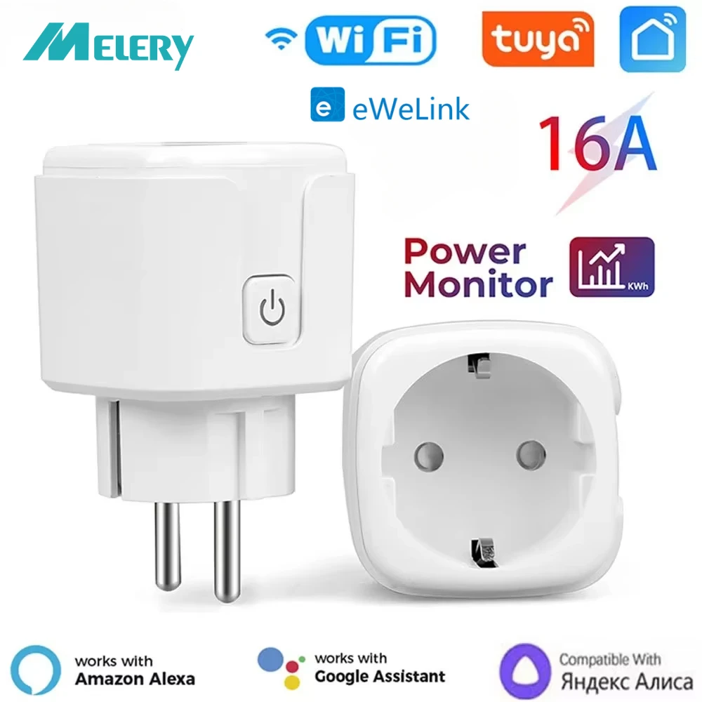 MeleryTuya WiFi Smart Socket 16A EU Plug Live Monitoring Timer Remote by Alexa Google Home Voice Control Household Appliances