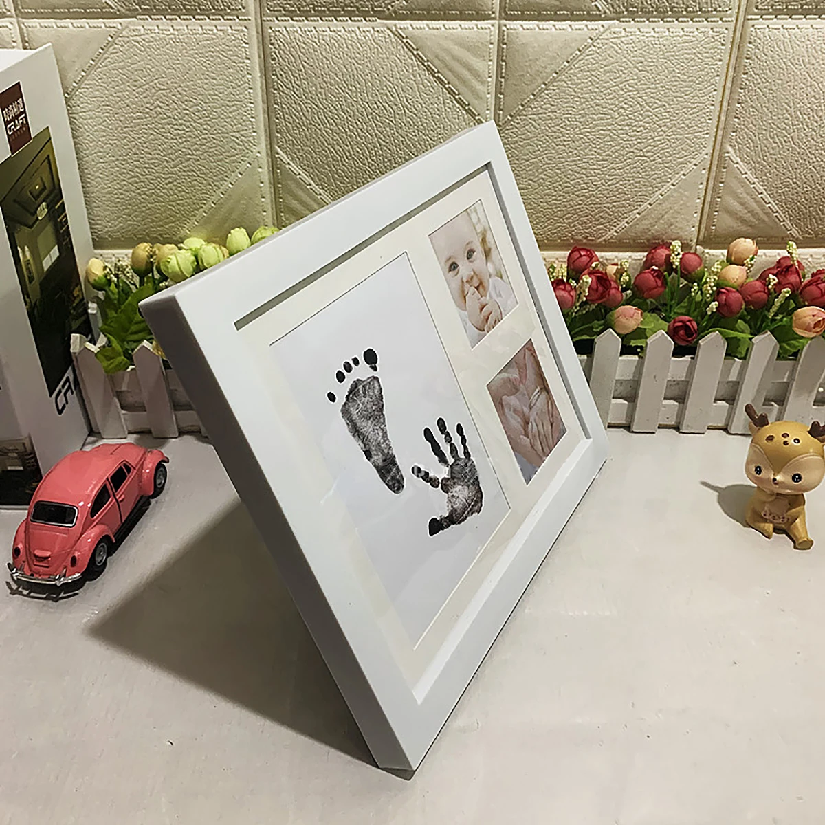 1PC Hand-foot print clay photo frame PP plastic creative baby growth record photo frame