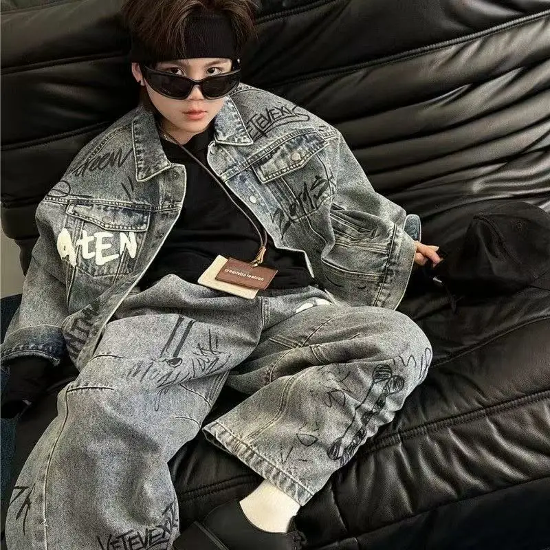 Children Clothing Korean Style Solid Color Denim Two Piece Set Spring New Boys Fashion Casual Retro All Matching Denim Suit