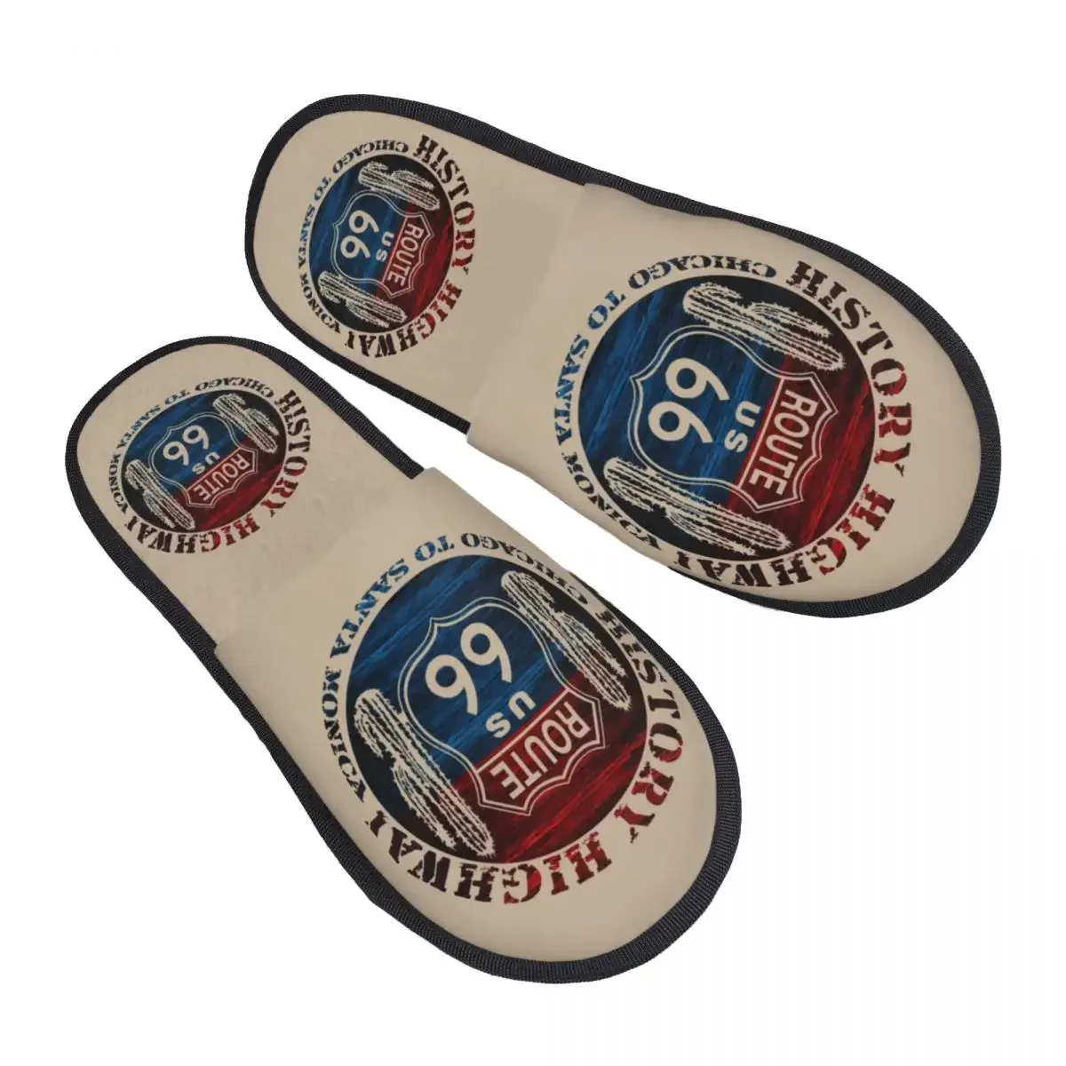 Custom Route 66 The Great America Road Vintage Trip Memory Foam Slippers Women Soft Warm Main Street of America House Slippers