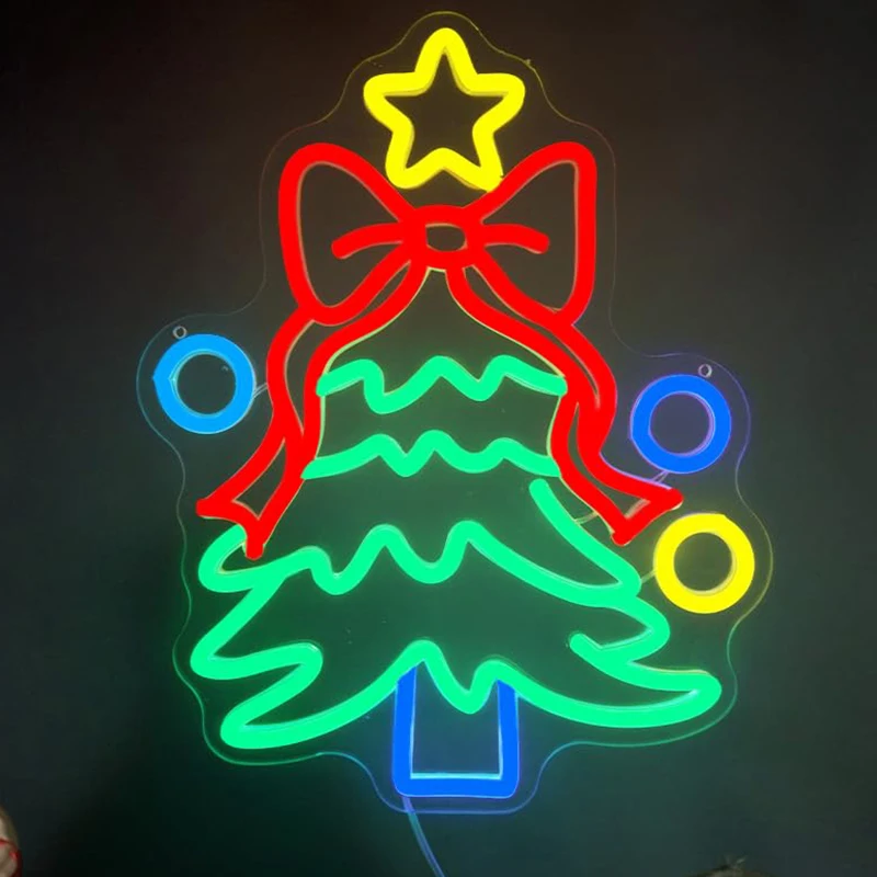 

Рождественская елка Неоновая вывеска с регулируемой яркостью Светодиодная вывеска для декора стен USB-питание Рождественская елка Световые вывески для рождественской вечеринки Праздничный бар