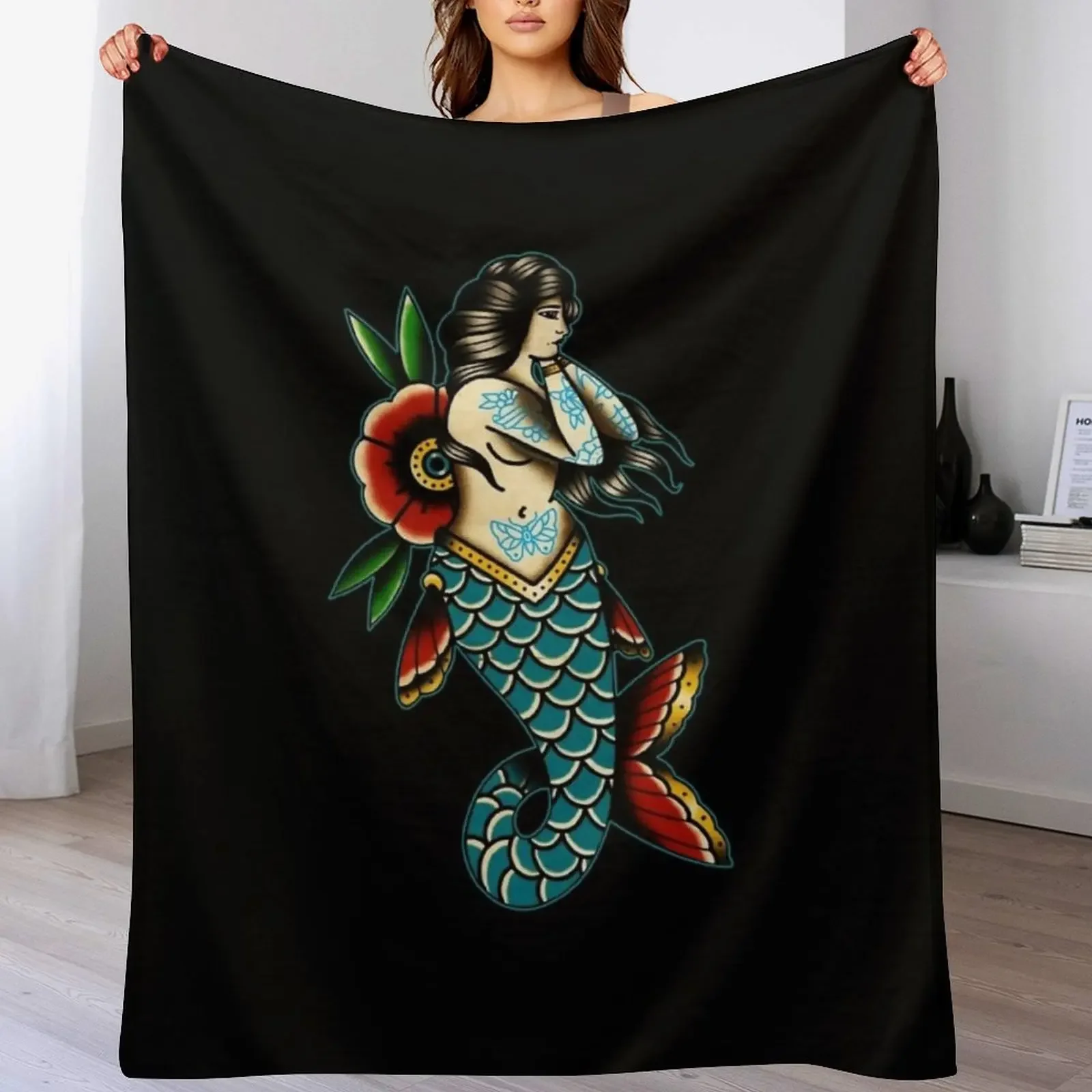 

New Sailor Jerry Mermaid Throw Blanket Soft Beds for babies for sofa Soft Big Blankets