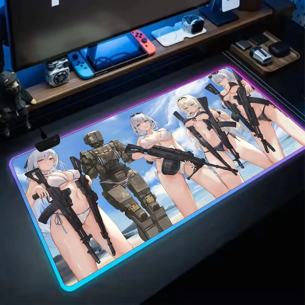 

RGB Gaming Mouse Pad,Beach Tactical Girl Print,Glowing Extended Desk Mat,Non-Slip Rubber,Waterproof Keyboard Mat for PC & Gamers