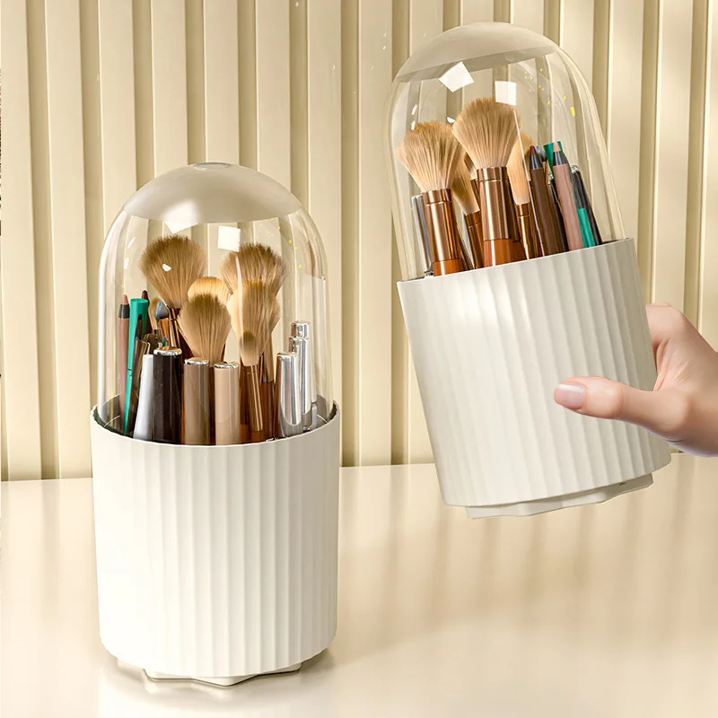 蓋付きメイクブラシホルダー 360度回転式メイクブラシホルダーオーガナイザー 化粧台 デスクトップ カウンタートップ ドレッサーテーブル用