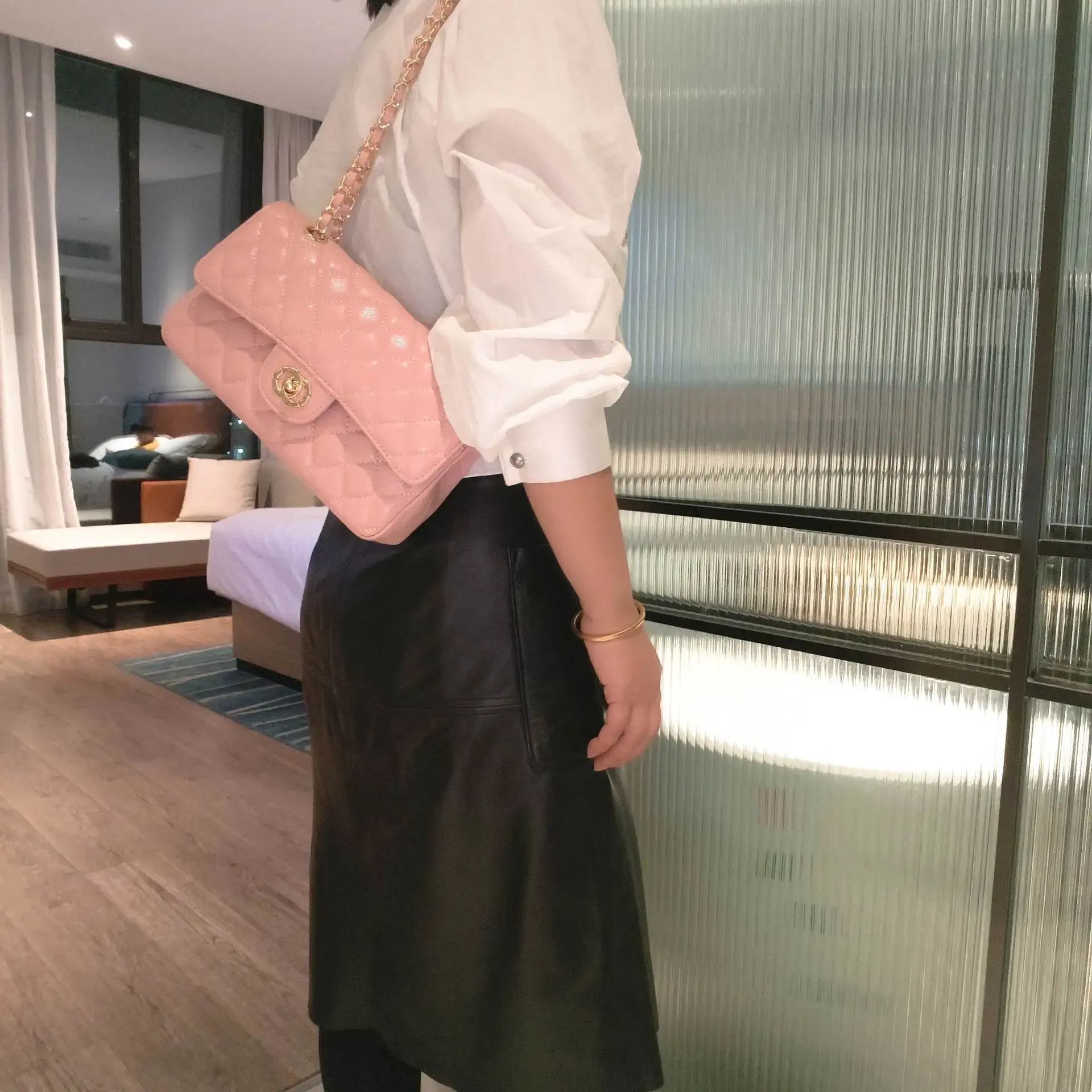 المألوف جلد طبيعي حقيبة كروسبودي المرأة قفل مشبك سلسلة حقيبة الماس نمط كل مباراة واحدة الكتف مائل حمل با