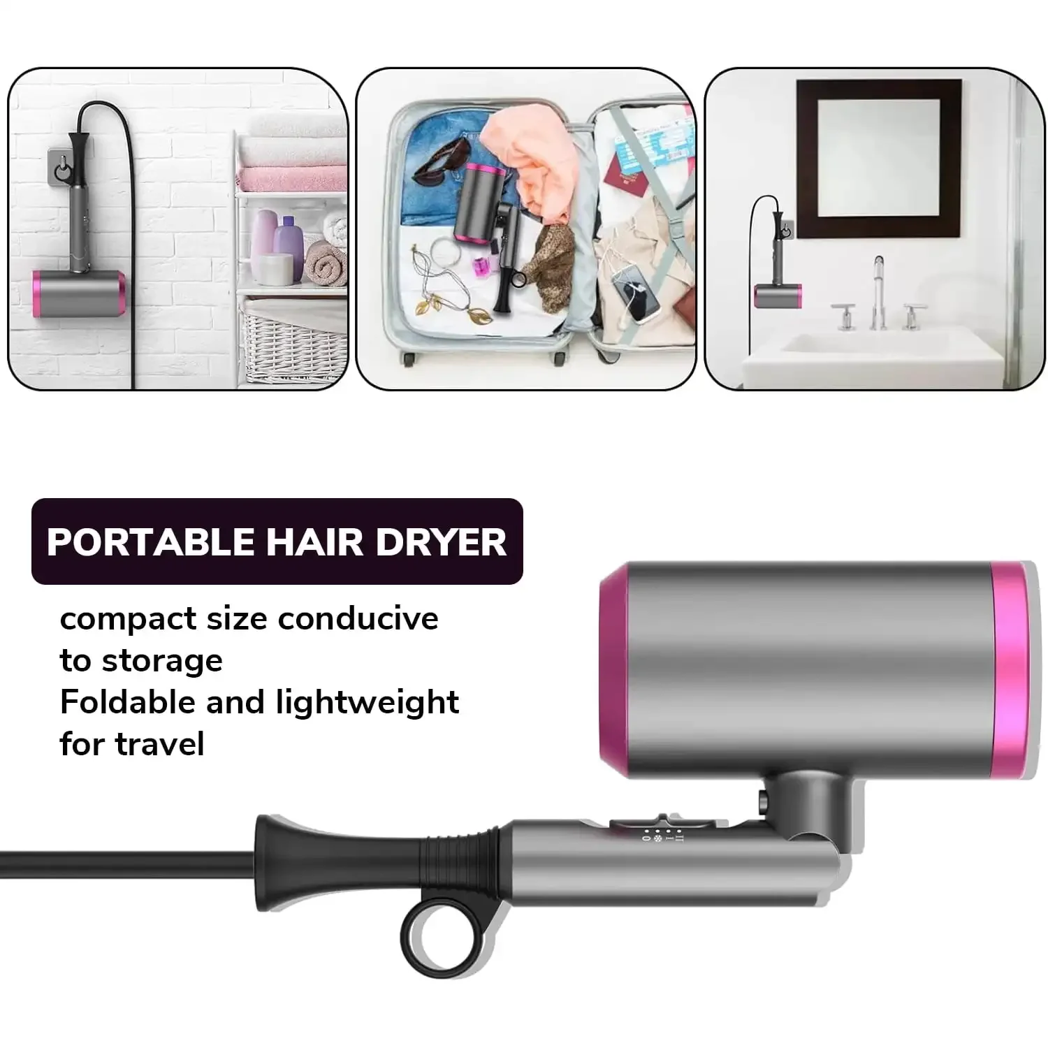 Pengering Rambut, SZRSTH 1800W Pengering Rambut Ionik Profesional untuk Perawatan Rambut, 2 Nozel Udara Terkonsentrasi 1 Diffuser, Perjalanan Salon Rumah