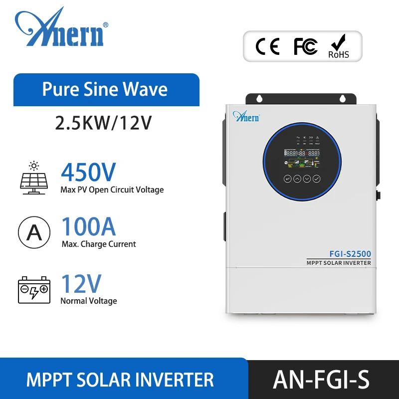 Anern 1500W 2500W 4000W Hybrid Solar Inverter 12V 24V 220V MPPT 100A Off Grid Inverters Pure Sine Wave