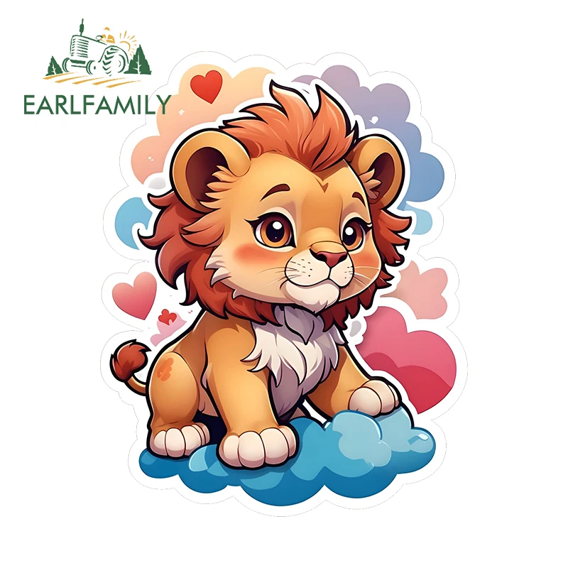 EARLFAMILY 13cm X 10.3cm for Cartoon Lion Cute Chibi Car Stickers Sunscreen Creative Decals Simple Creative Waterproof Decor