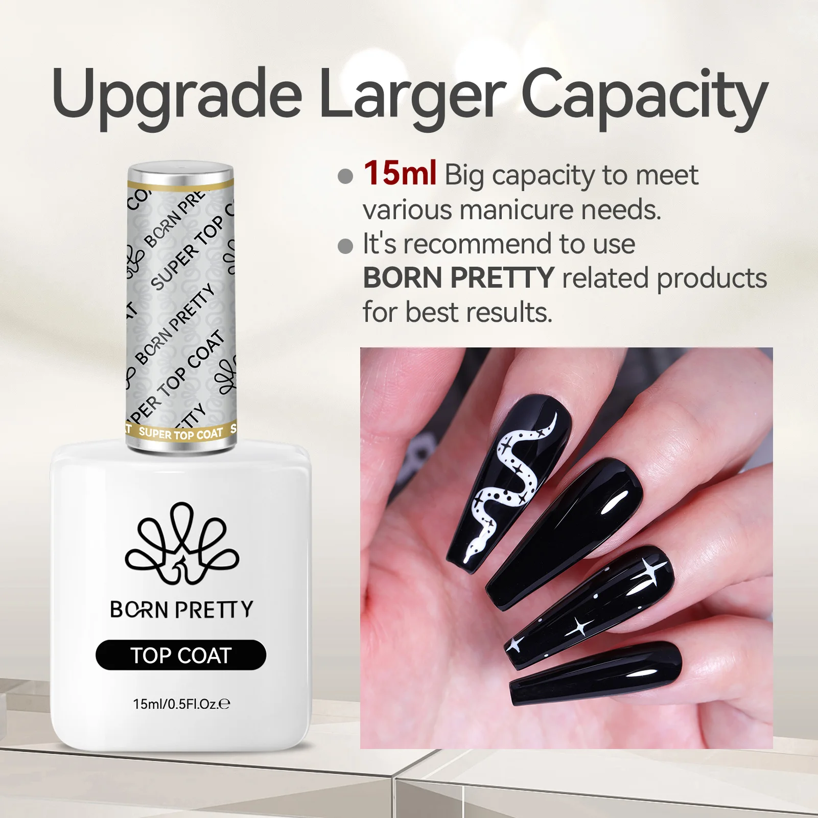 BORN PRETTY 2PC Gel Polish Set Base Gel Super Top Coat Long Lasting Soak Off UV LED 10ml/15ml Home DIY Manicure Nail Salon