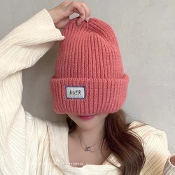 Huge Oversized Knitted Hat Women Winter Thicken Beanies Hat Big Head Cold Hat Lady Fashion Letter Warm Skullies Caps