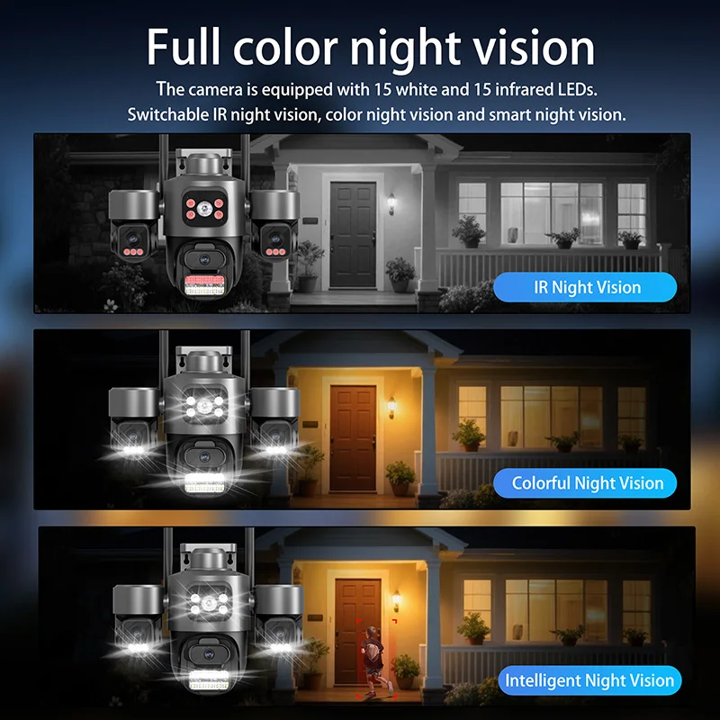12MP 6K Triple Lens PTZ Surveillance Outdoor IP66 Waterproof Auto Tracking Night Vision Two Way Audio Wifi CCTV Security Camera