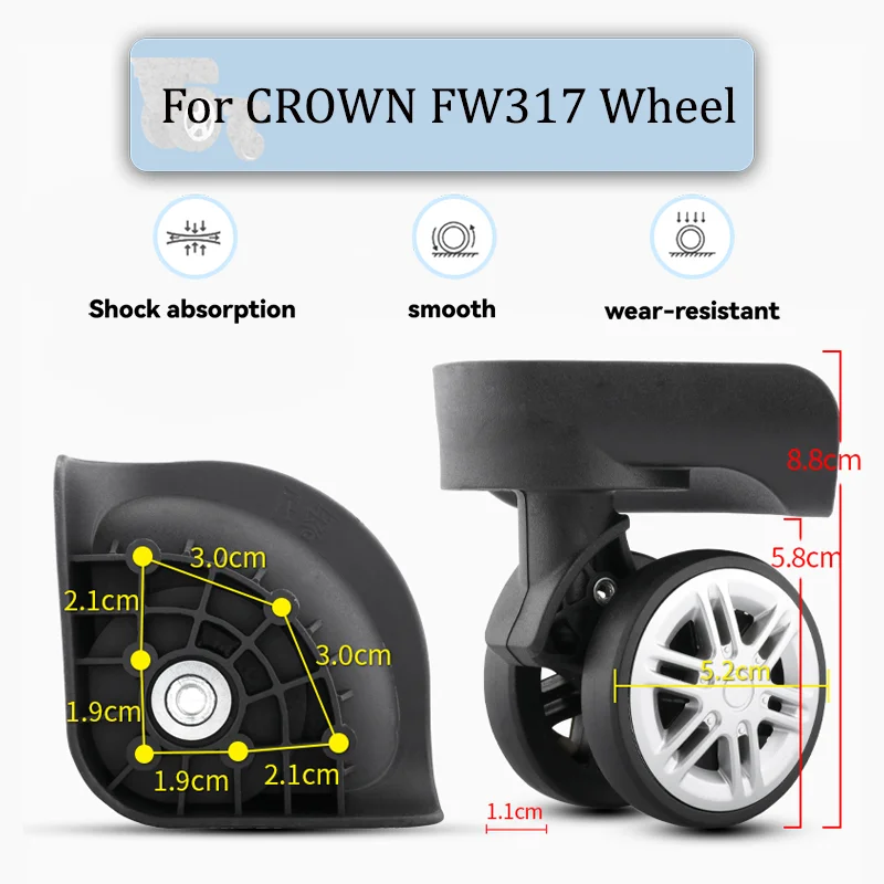 

For CROWN FW317 Universal Wheel Replacement Suitcase Rotating Smooth Silent Shock Absorbing Wheel Accessories Wheels Casters