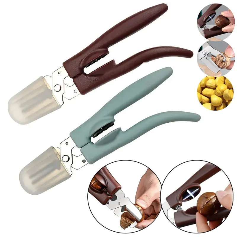 Abridor de cáscara de castaña portátil y pelador de cruces 2 en 1 abridor de castañas de acero inoxidable multifunción Cascanueces Clip abierto de castaña