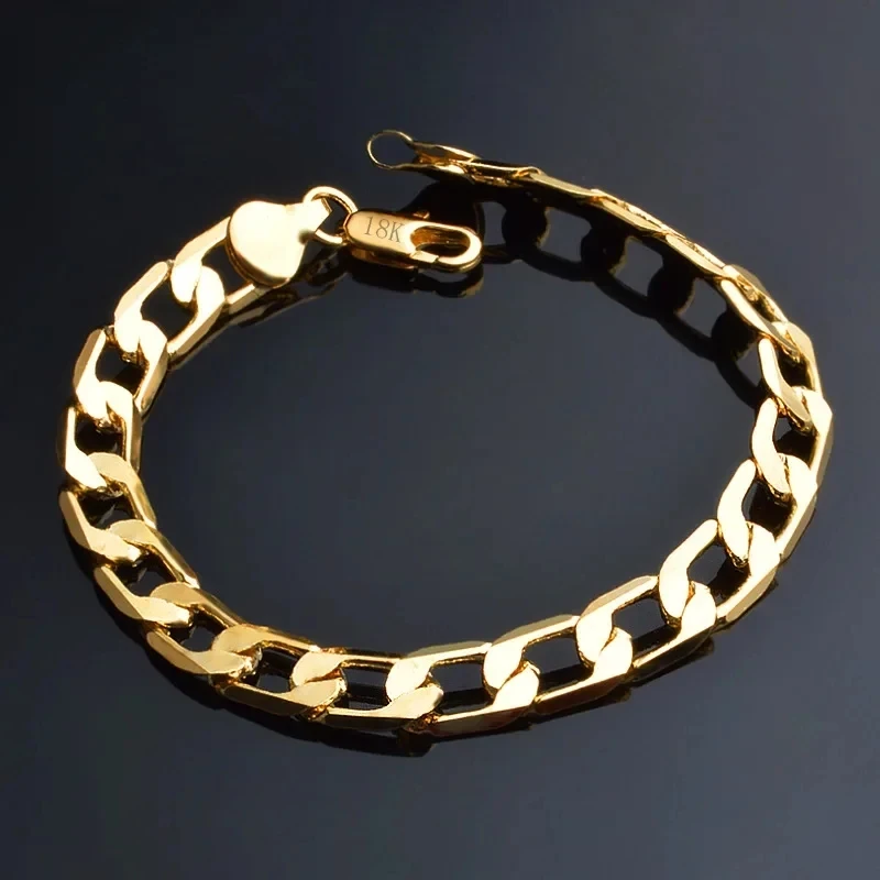 Trendy kpop 18K Gold Plated 8MM 20CM Chain 925 Sterling Silver Bracelet for Women Men Wedding Christmas Gifts Luxury Jewelry