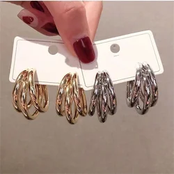 SUMENG 2024 New Fashion Korean Metal Elegant Hoop Earring for Woman Vintage Geometric Statement Earrings Jewelry Brincos Gifts