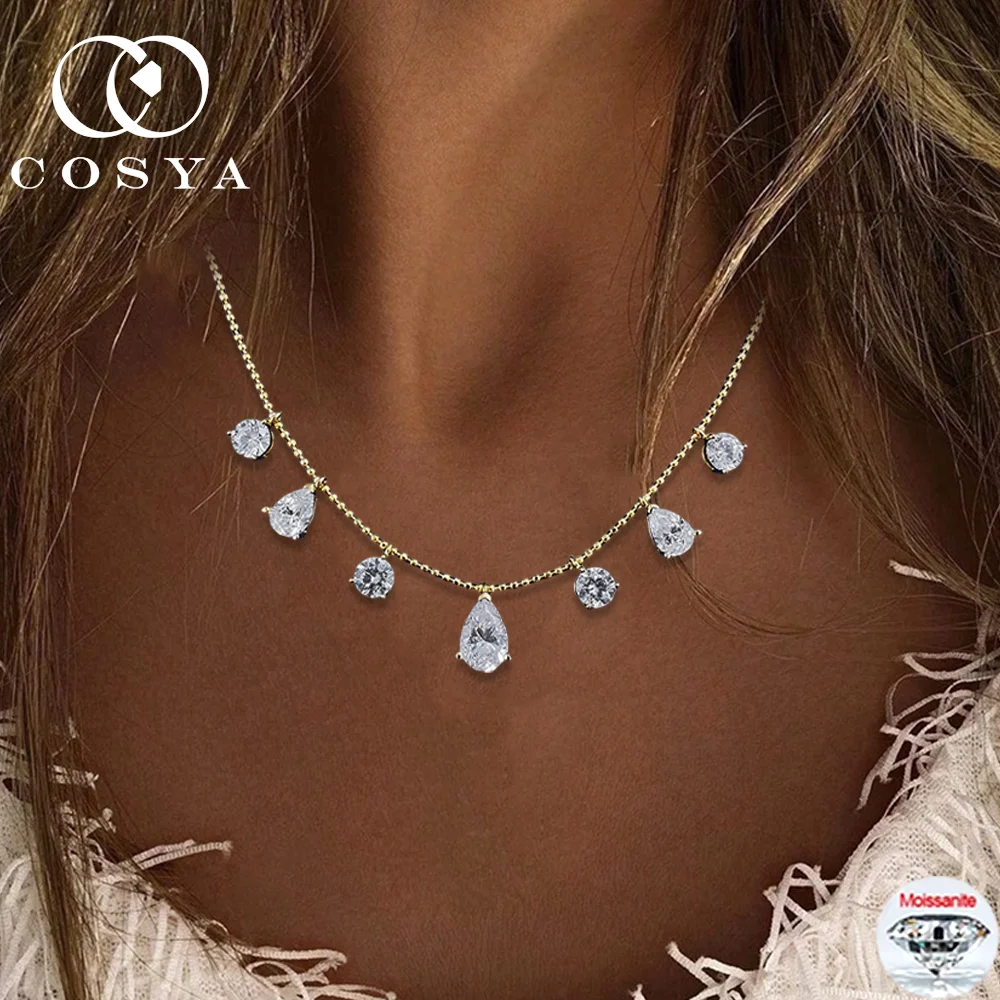 

COSYA 5,1 карата груша/круглой огранки муассанит ожерелье с кисточками для женщин S925 серебро 18-каратное золото Waterdrop лабораторное колье с бриллиантами ювелирные изделия