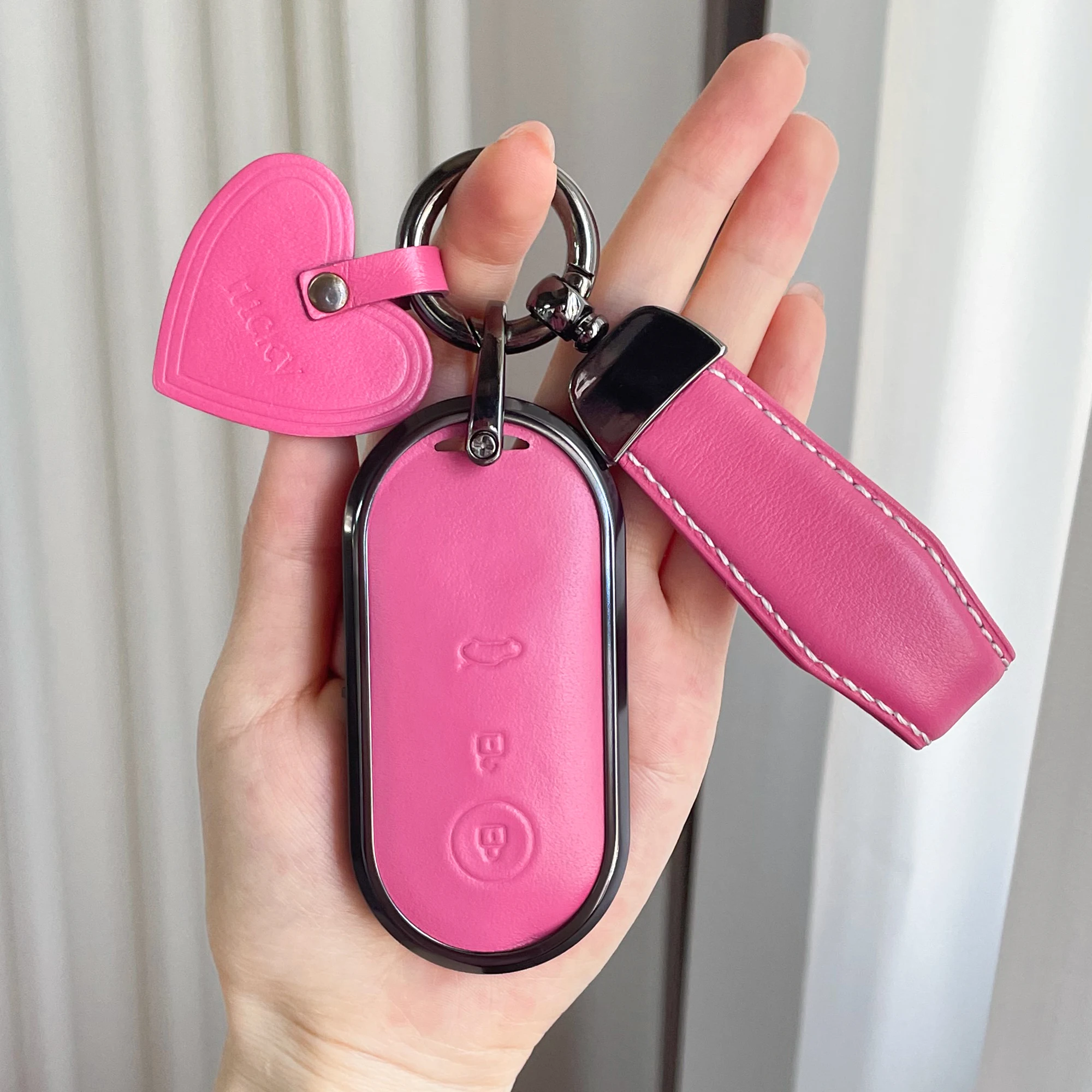 

Comprehensively Protect Simple Style Handmade Aluminum Alloy + Rose Leather Car Remote Key Case Cover for AITO M5 M7