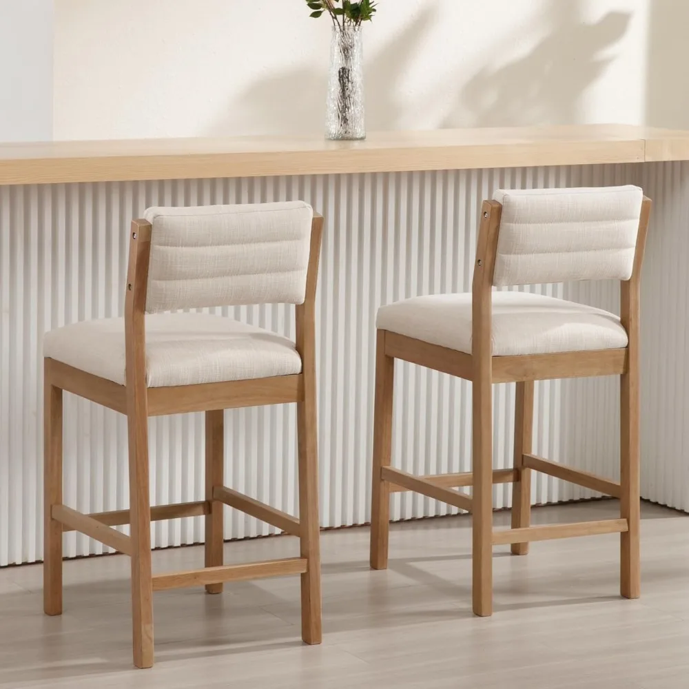 

Набор барных стульев высотой 26 дюймов из 2 льняных мягких кухонных островов со спинкой, прямоугольные деревянные барные стулья середины века