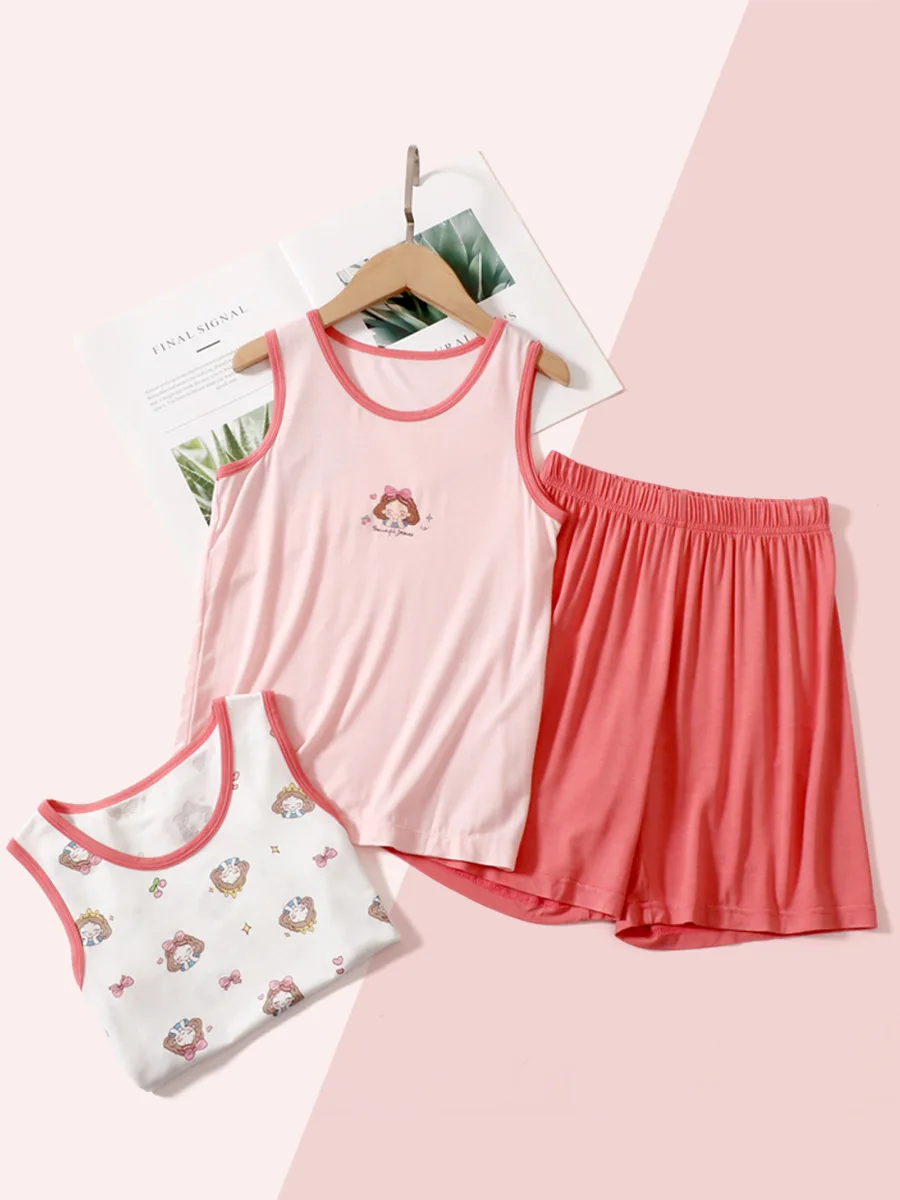 new delivery children baby summer t shirt+pant pajama kids girls home clothes 2pc/set 90-160 students 2-9year clothes viscose