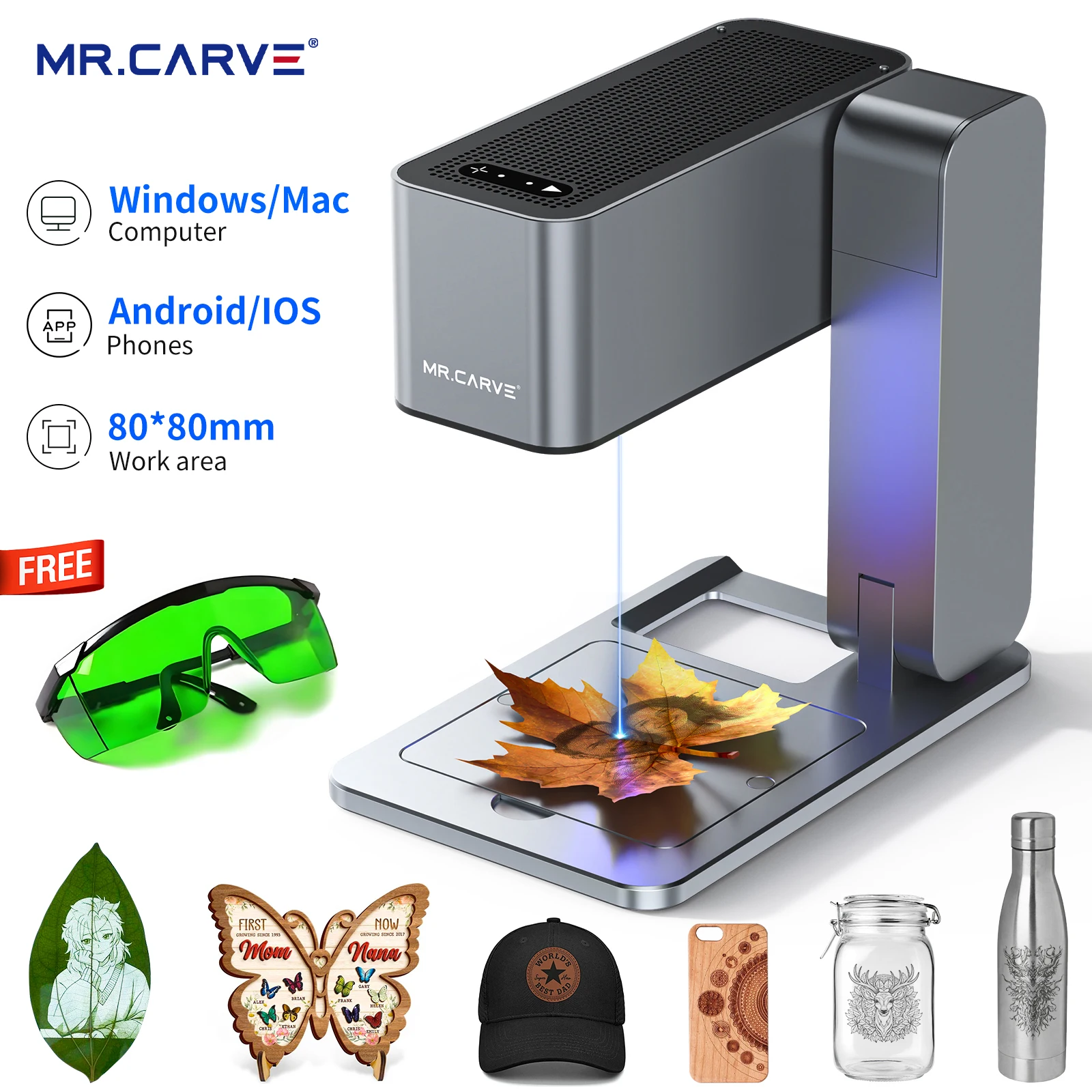 

MR.CARVE C1 Полностью автоматический лазерный гравировальный станок Портативный складной гравировальный станок по дереву/бумаге/кожею DIY