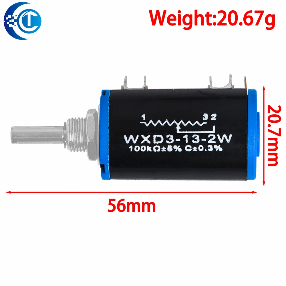 1PCS WXD3-13 Wirewound Potentiometer (2W): 100Ω-100KΩ Range – Includes 100, 200, 220, 470, 680Ω & 1K-100KΩ Values