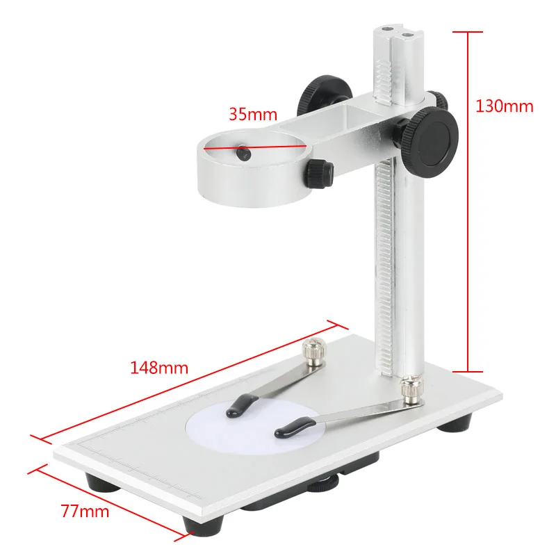 Universal 35mm Aluminum Alloy USB Digital Electronic Microscope Stand Adjustable Holder Bracket Lifting with LED bottom lighting