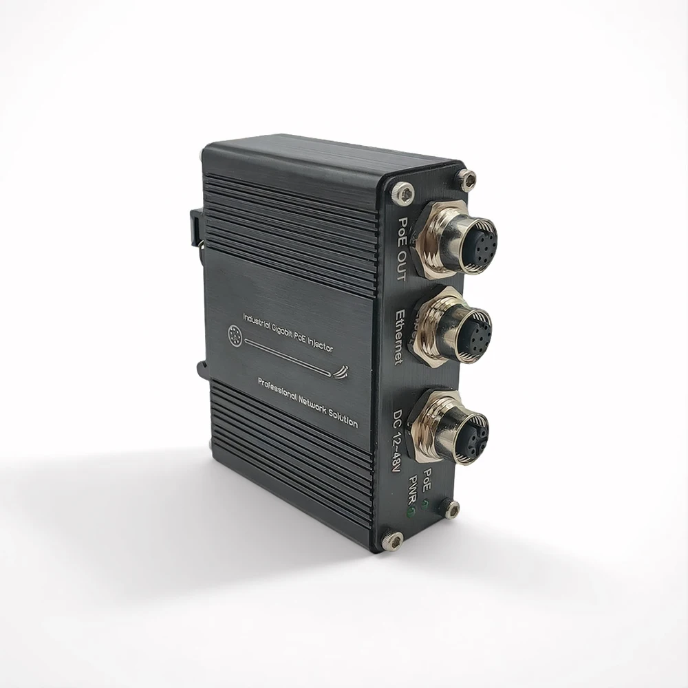 

Industrial Gigabit PoE+ Injector M12 Interface 12-48VDC Input Support PoE IEEE 802.3 af/at 30W Plug and Play M12 POE Injector