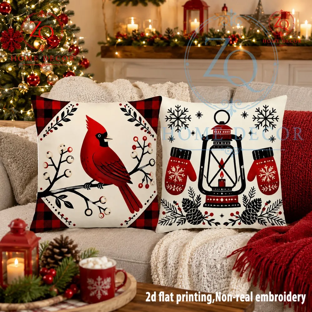 Christmas red finches lantern pillowcase American retro Christmas mosphere decorion
