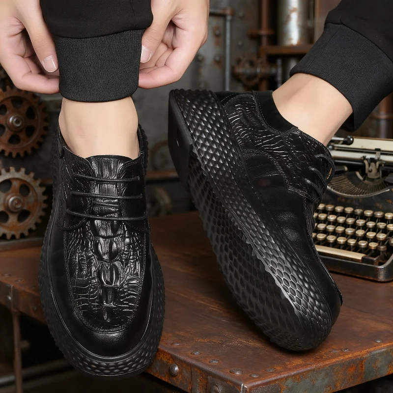 

Черные мужские повседневные деловые туфли из натуральной кожи на шнуровке, дышащие мужские модные кроссовки высокого качества на платформе, Zapatos Hombre