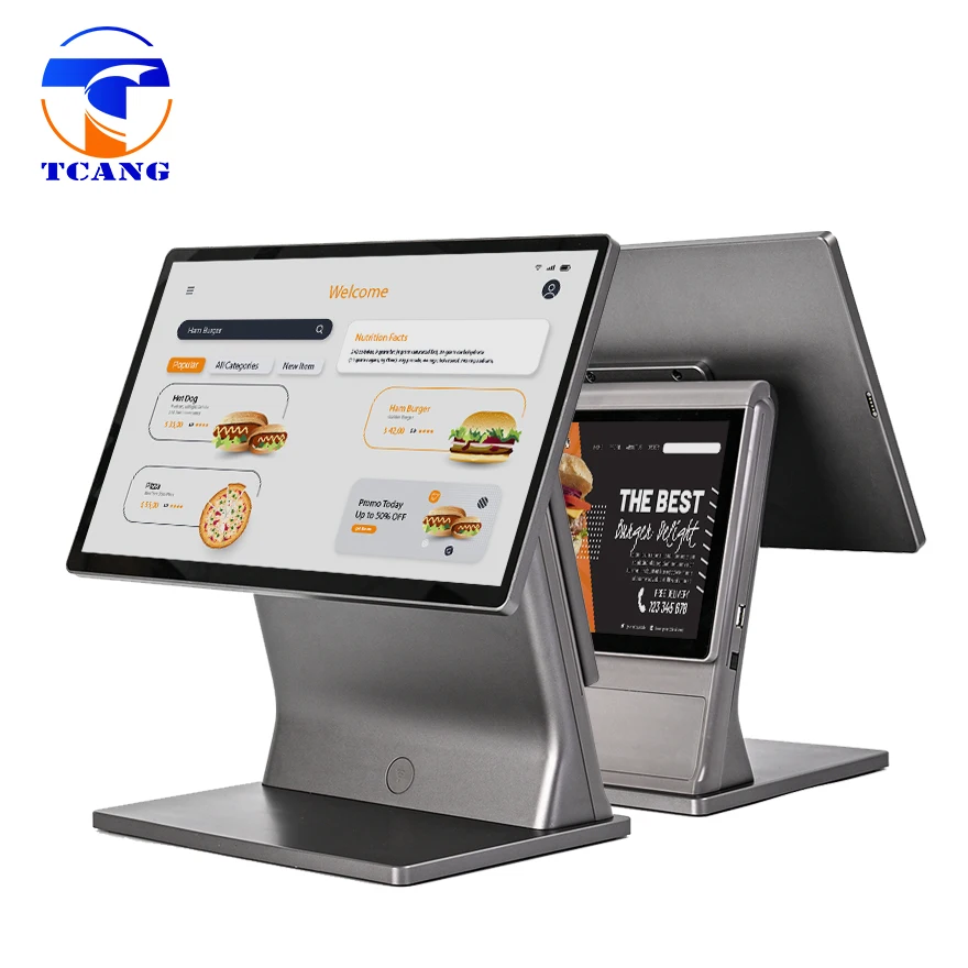 

MSSmall Business 15.6" Touch Screen POS Terminal Machine Aluminum Alloy 10.1" Customer Display Cash Register for POS