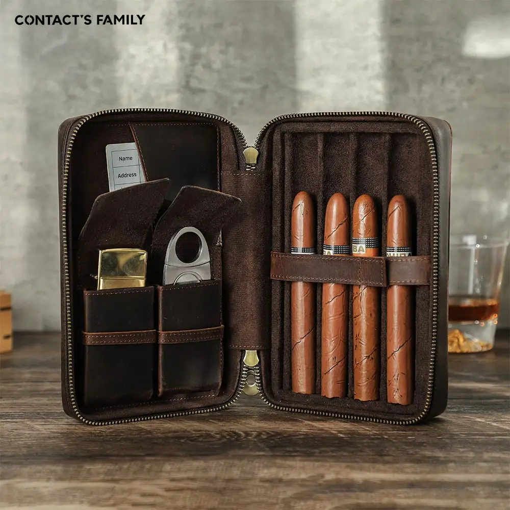 

Luxury Cigar Humidor Box Crazy Horse Leather Cigar Case for Cigar Lighter Cutter Cigar Holder Travel Cigar Travel Humidifier