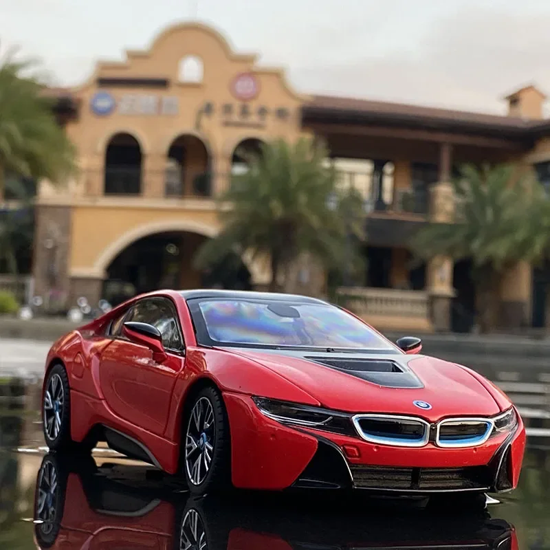 1:24 BMW I8 Super Sports Car Metal Car Model Decoration High Simulation Alloy Model Car Boy Toy Car Collection Gift F265