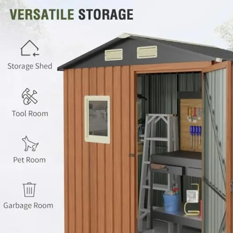 Outdoor Storage Shed 6x4 Ft, Lockable Metal Garden Shed with Window, Tool Shed Tiny House Vertical Outside Storage view 3