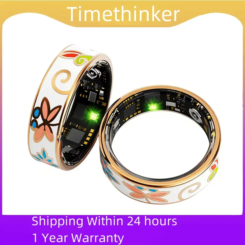 Enamels Women Female Smart Ring Fashion Color Stainless Steel Intelligent Finger Ring IP68 Waterproof Smartring Fitness Tracker