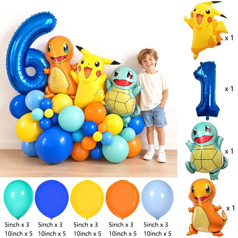 PIKACHU Cartoon Foil Balloon Set Lovely Character Balloon Decorations Kit for Children Birthday Party and Theme Party Supplies