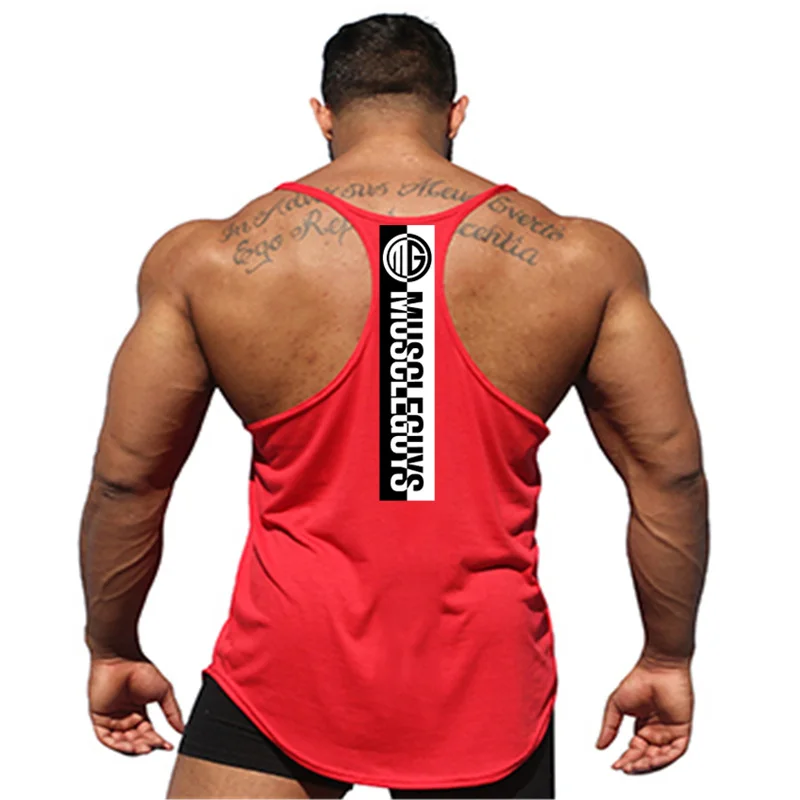 Vest Muscle Fashion Sleeveless Brand Gym Mens Back Tank Top Stringer Clothing Bodybuilding Singlets Fitness Workout Sports Shirt