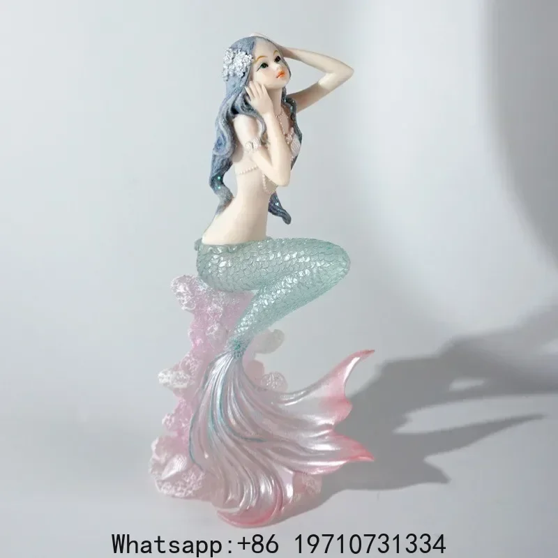 

Exquisite Resin Mermaid Coral Sea Wave Figurine Handcraft Ornament for Home Car Decor Gift Girls Children Festival
