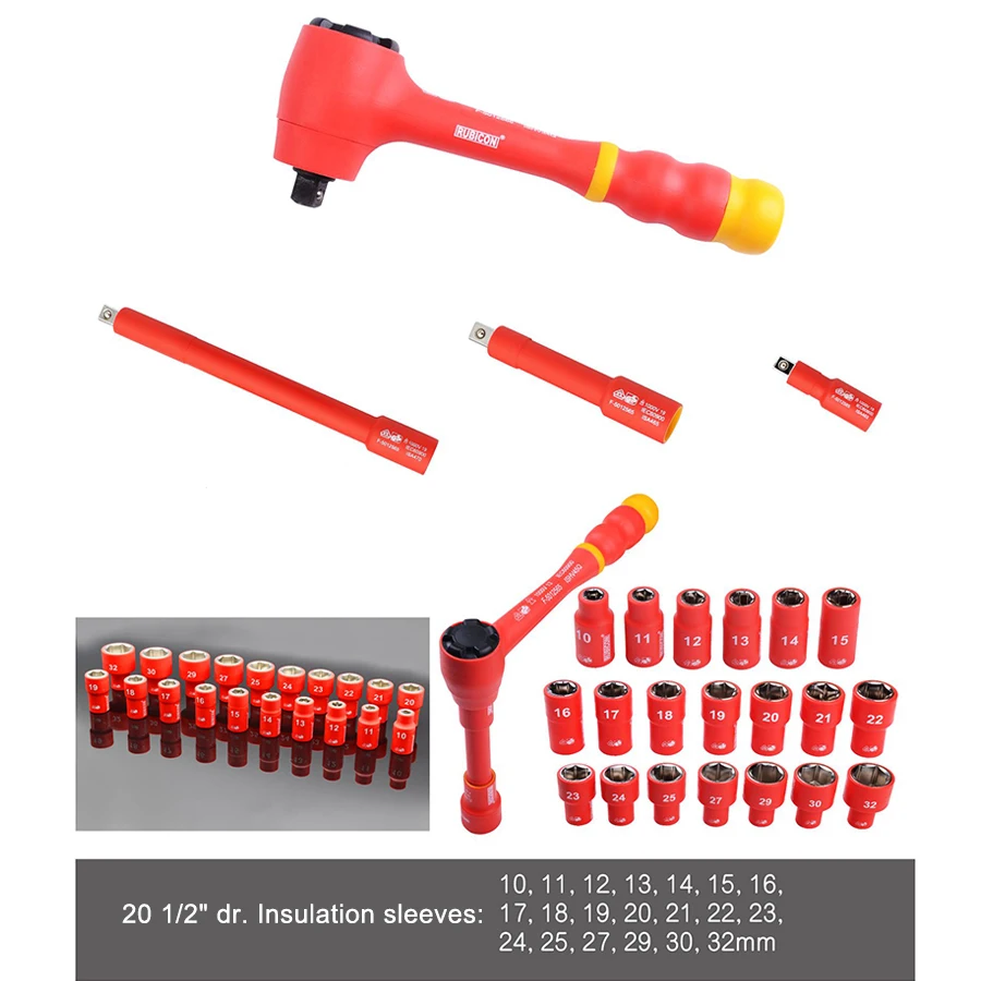 Japan RUBICON 32 PCS Insulated Tool Set 1000V VDE Contains Socket,Screwdrivers,Pliers and wrench with Tool Box NO.REV-32S