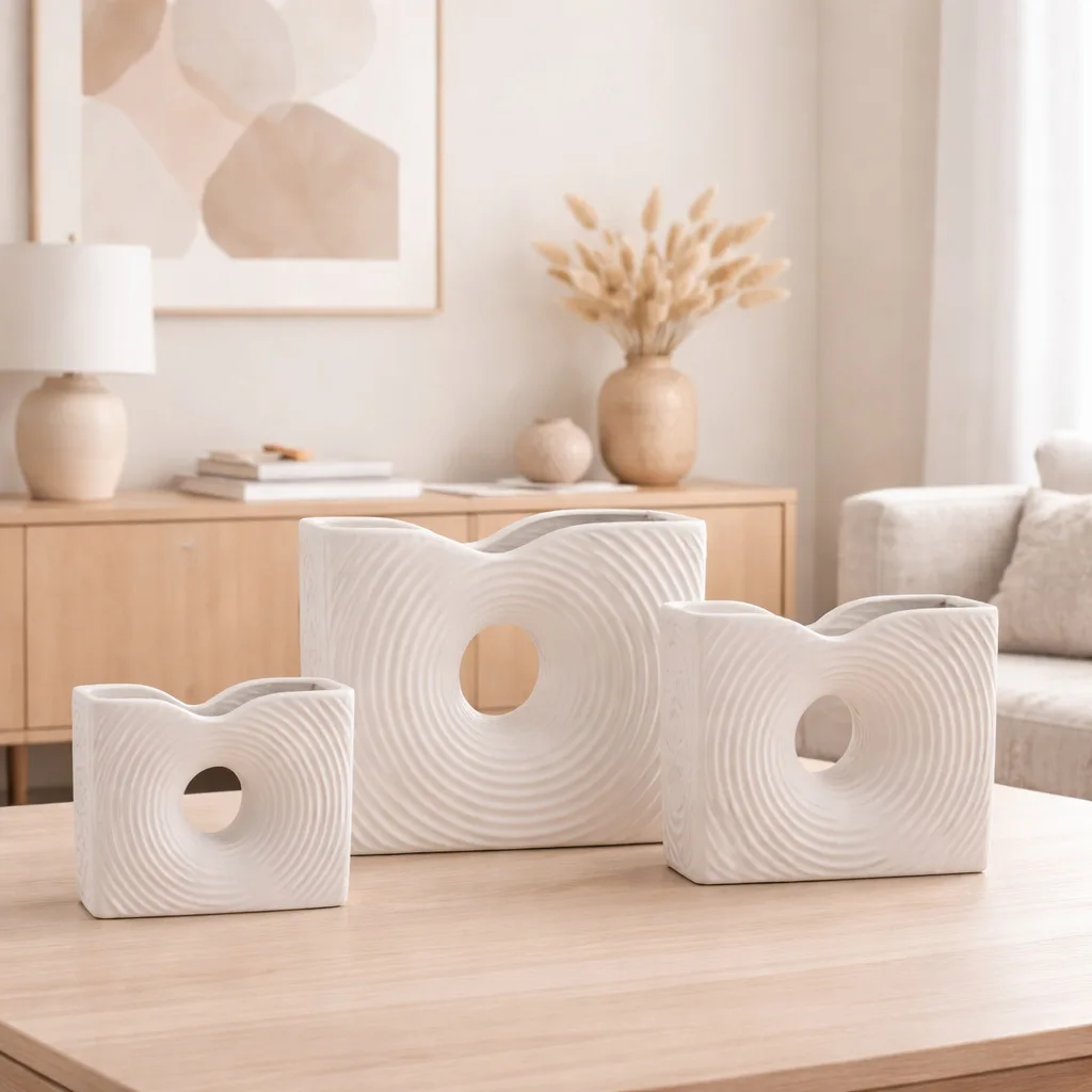 Geometric Ring Texture Ceramic Vase Planter For Butterfly Orchid Creative TV Cabinet Entrance Tabletop Home Decor Ornament Craft