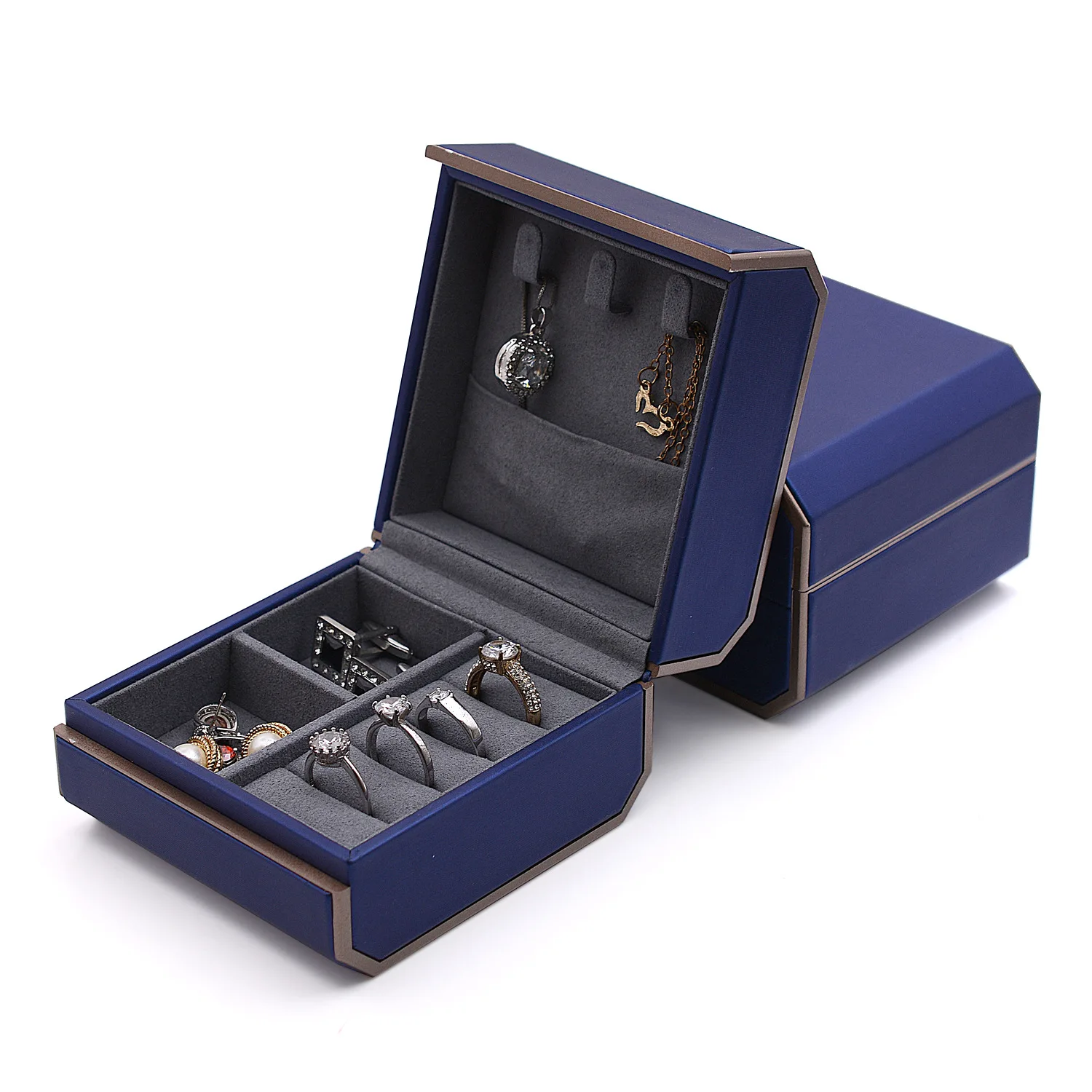 High-end Jewelry Organizer Box for Travel Ring Earring Necklace Pendant Storage Display Case PU Portable Jewelry Box Joyero