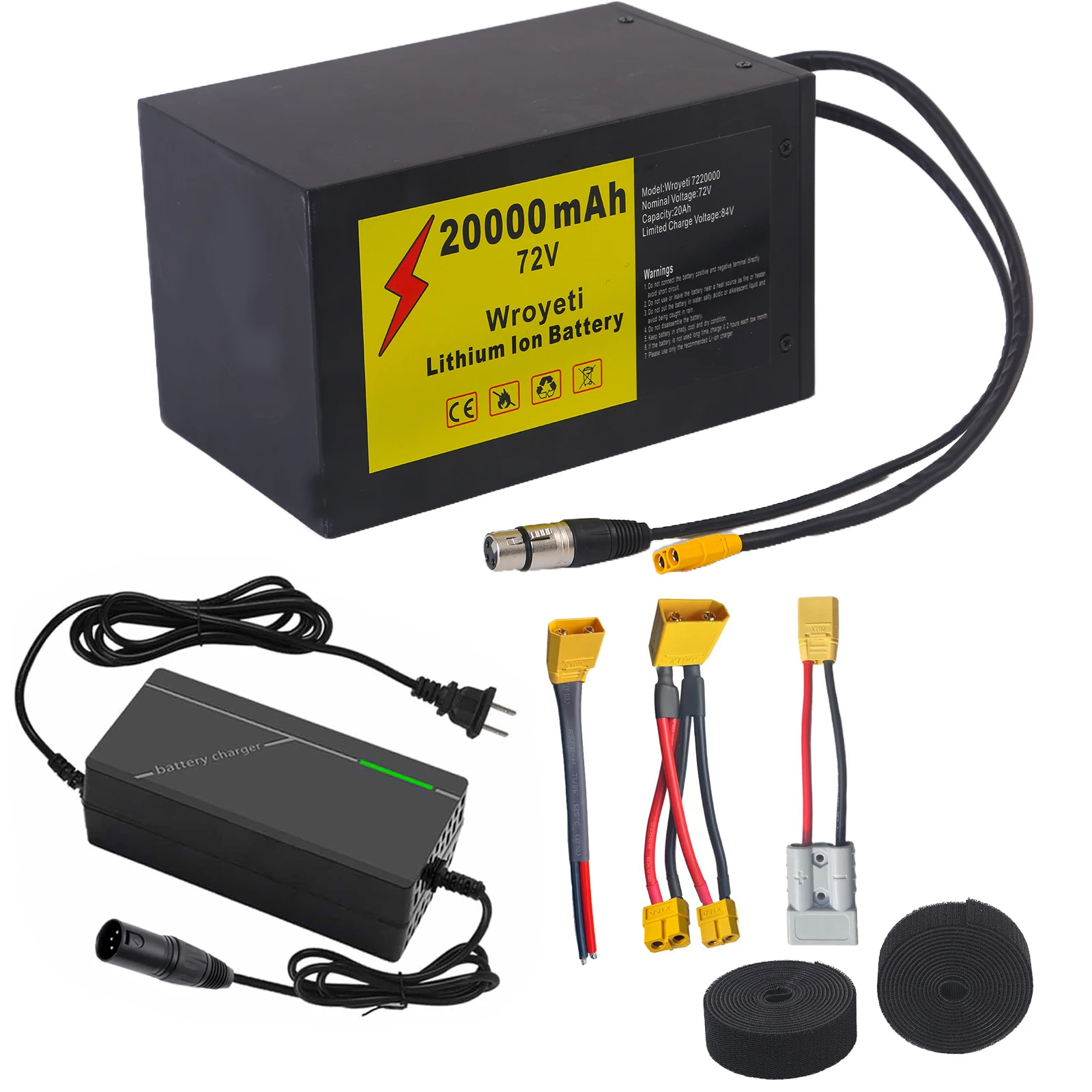 Batterie Lithium-Ion pour vélo électrique 72V 20Ah, batterie 72 volts 20Ah avec boîtier métallique pour moteur de vélos électriques 200-3000W